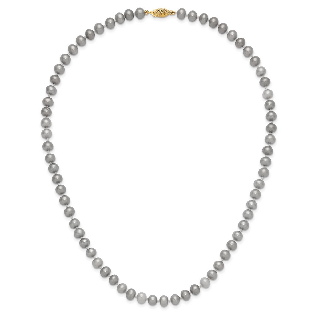 14K 6-7mm Grey Near Round Freshwater Cultured Pearl 20 inch Necklace