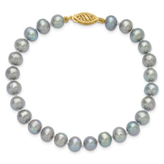 14k 6-7mm Grey Near Round Freshwater Cultured Pearl 7.5 inch Bracelet