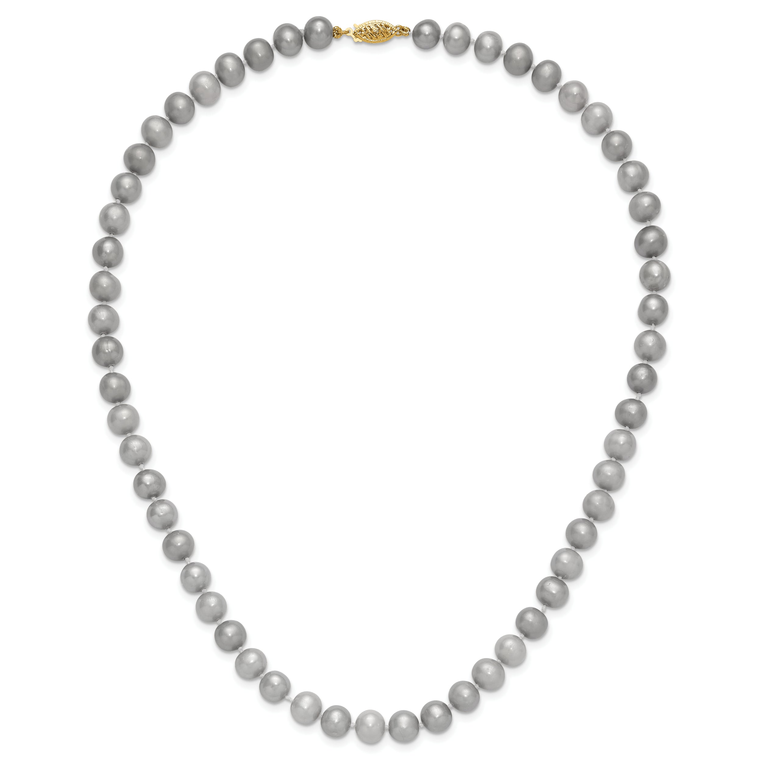 14K 7-8mm Grey Near Round Freshwater Cultured Pearl 16 inch Necklace