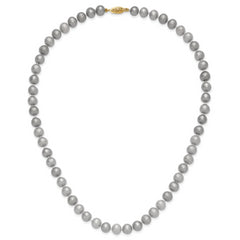 14K 7-8mm Grey Near Round Freshwater Cultured Pearl 16 inch Necklace