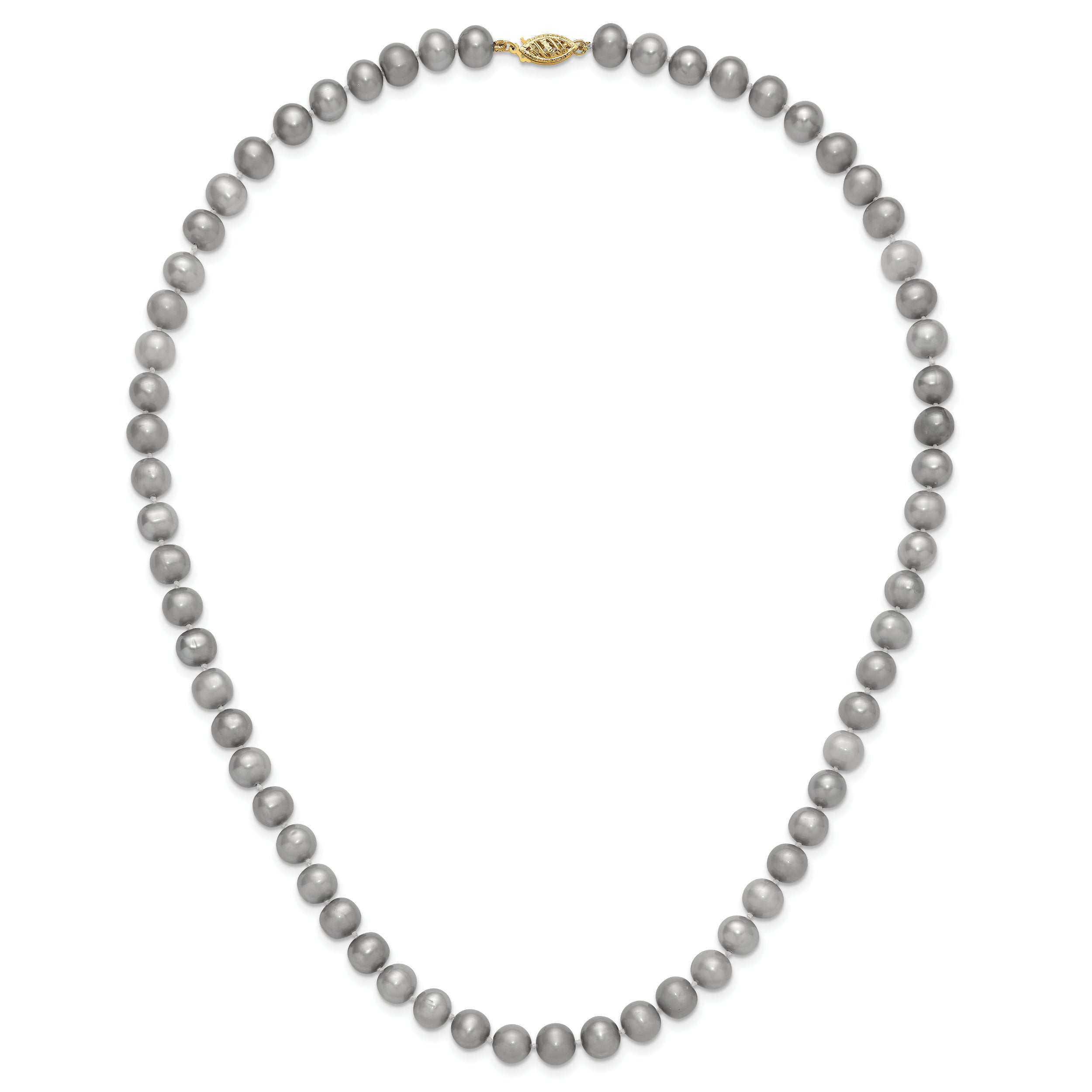 14K 7-8mm Grey Near Round Freshwater Cultured Pearl 20 inch Necklace