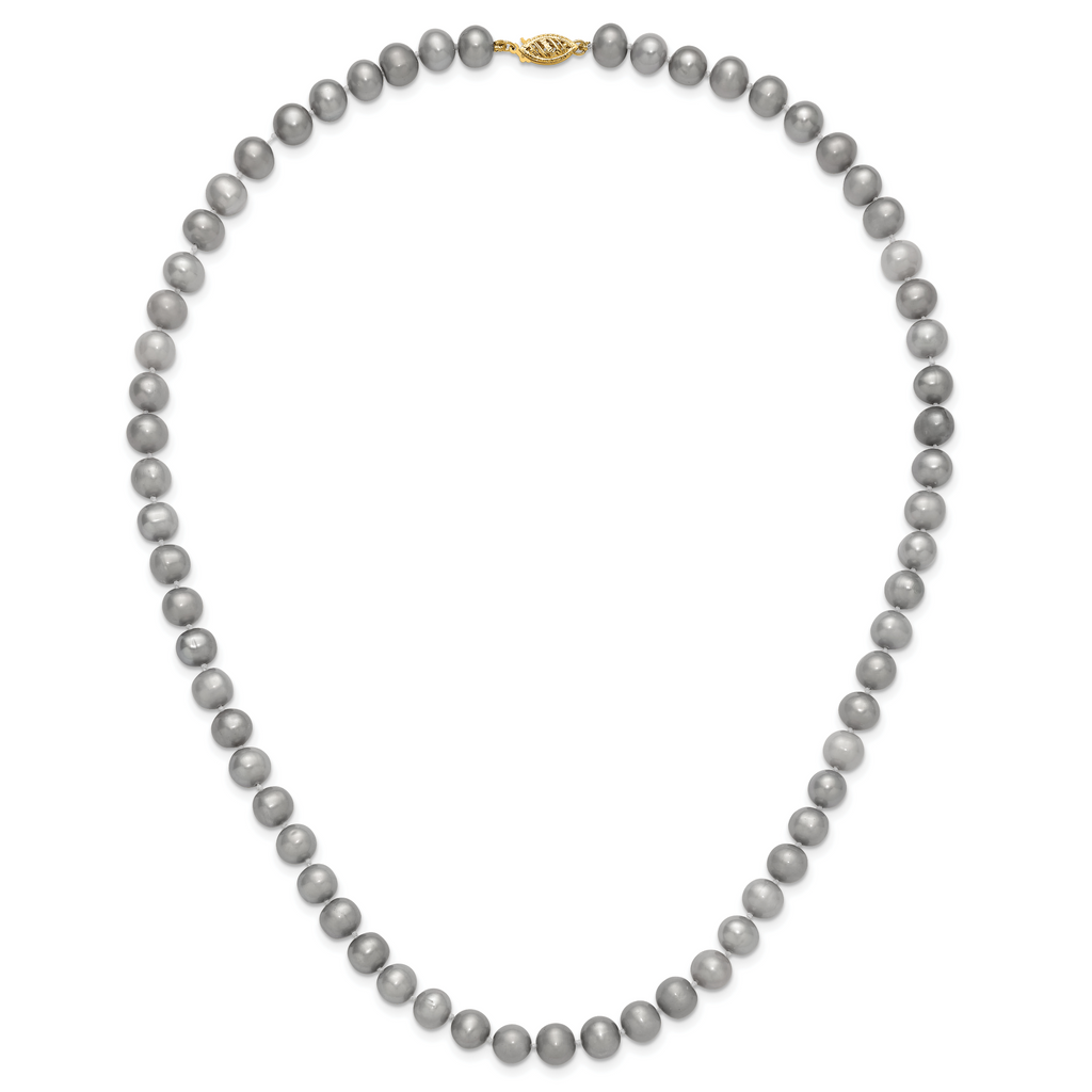 14K 7-8mm Grey Near Round Freshwater Cultured Pearl 20 inch Necklace