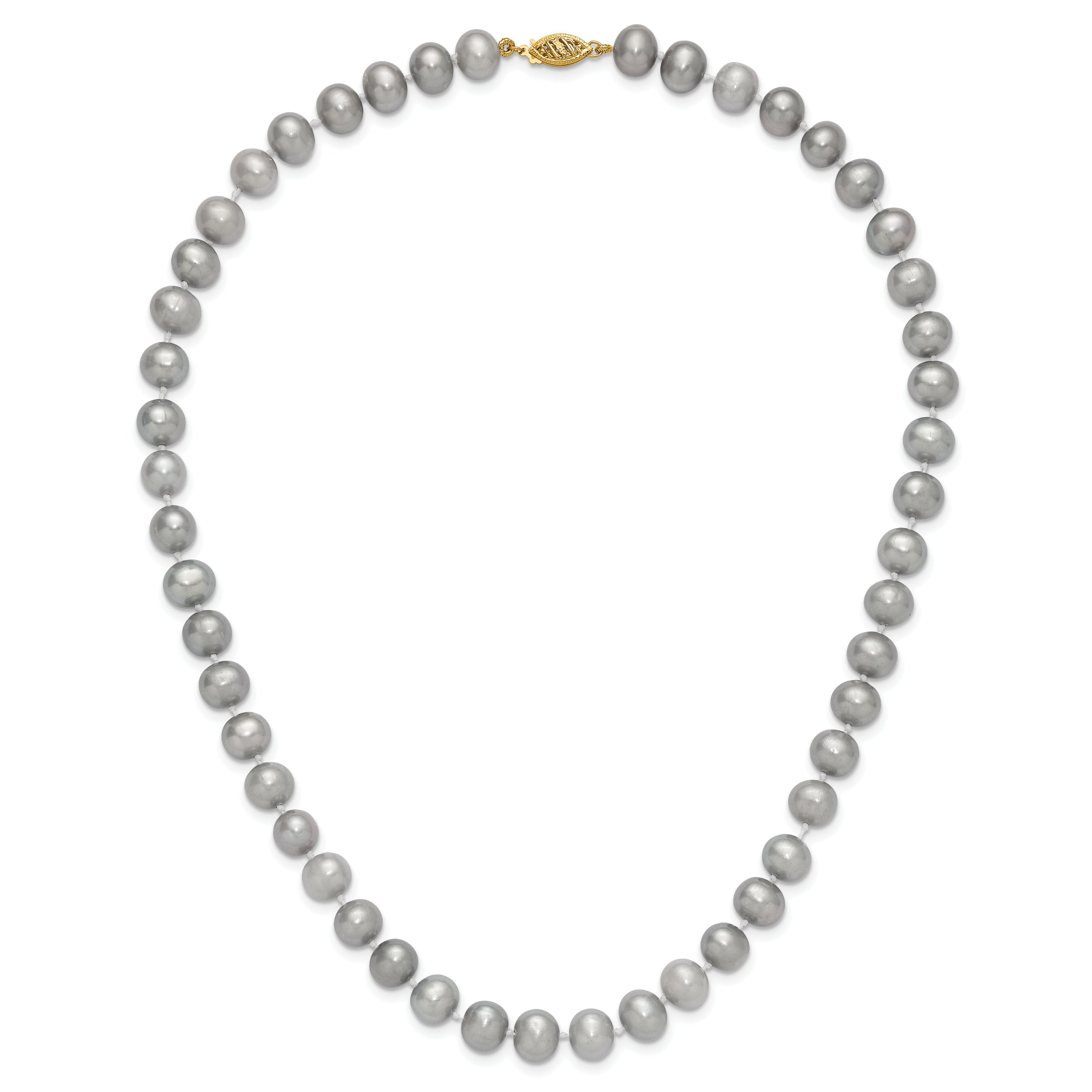 14K 8-9mm Grey Near Round Freshwater Cultured Pearl 20 inch Necklace