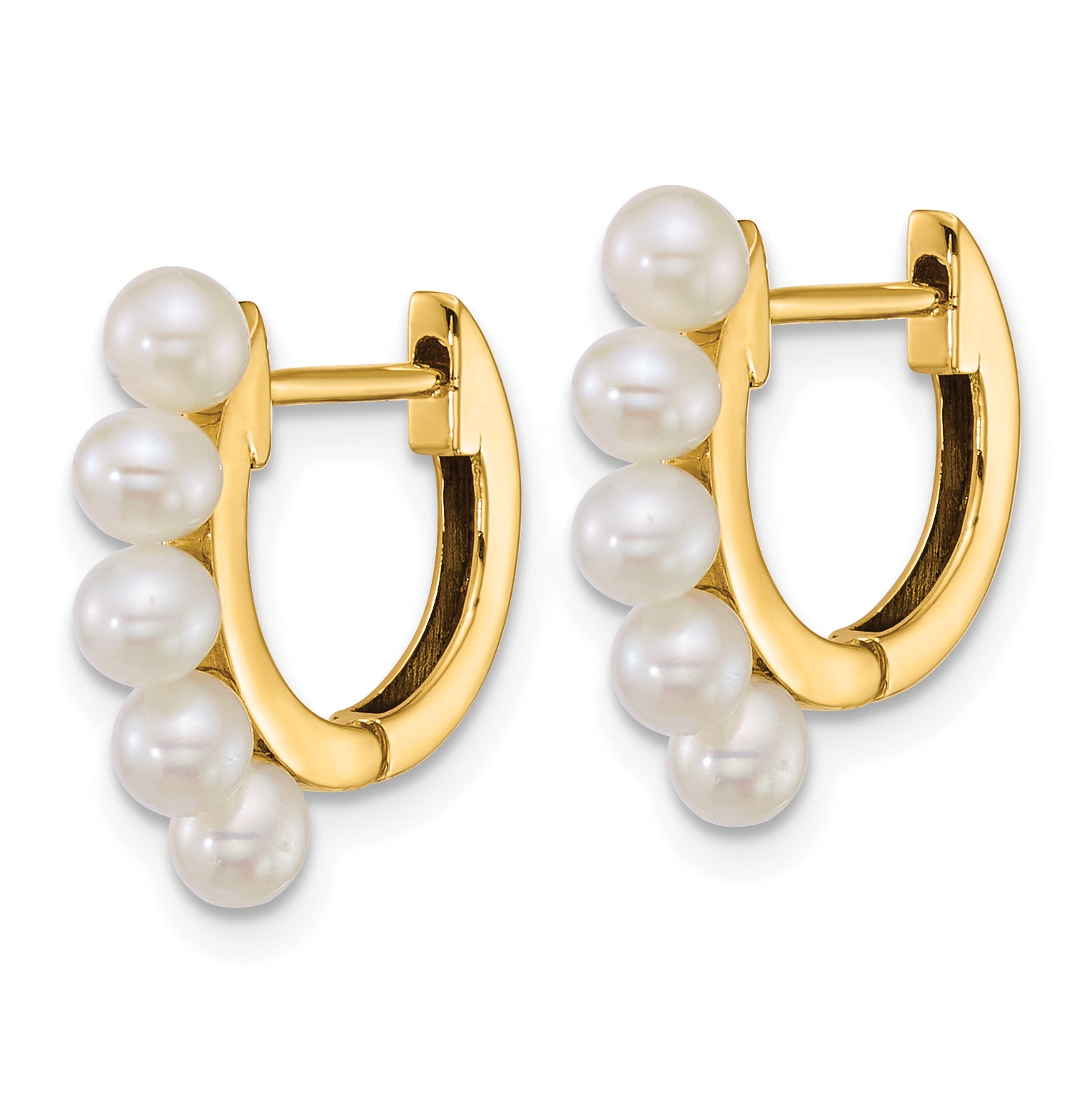 14k Polished 3-4mm Rice White South Sea Saltwater Cultured Pearl Hinged Hoop Earrings Secondary image