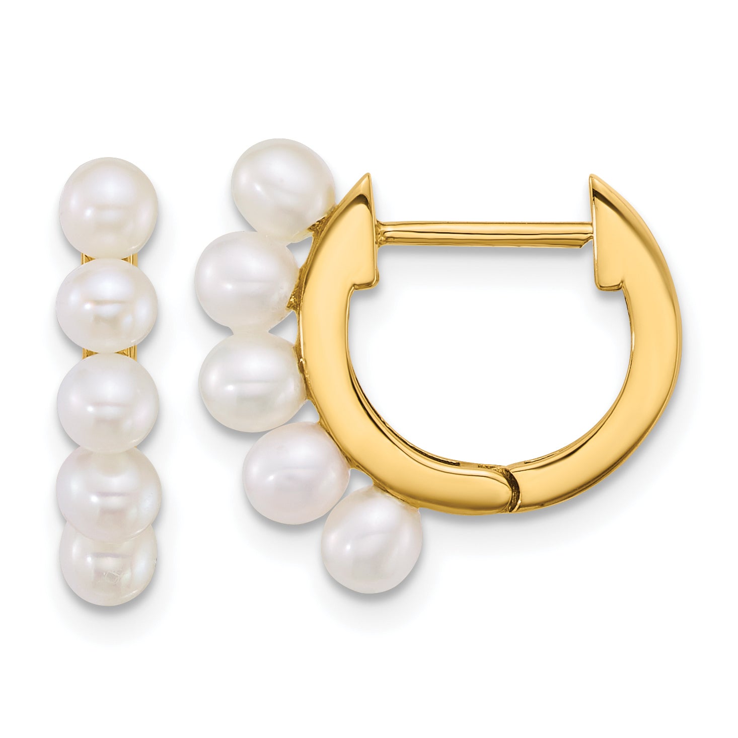 14k Polished 3-4mm Rice White South Sea Saltwater Cultured Pearl Hinged Hoop Earrings