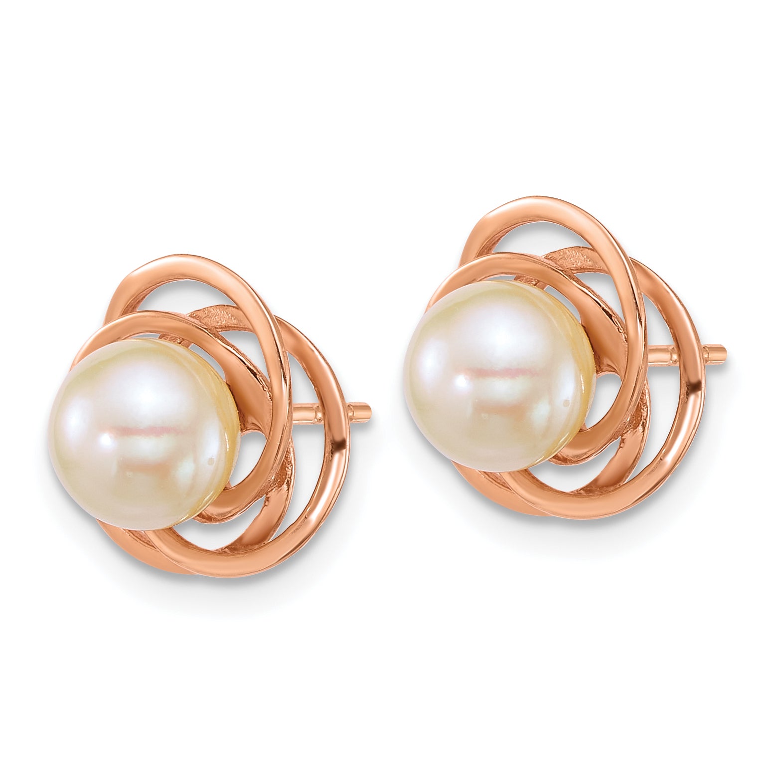 14k Rose Gold Polished 6-7mm Round White South Sea Saltwater Cultured Pearl Love Knot Post Earrings Secondary image
