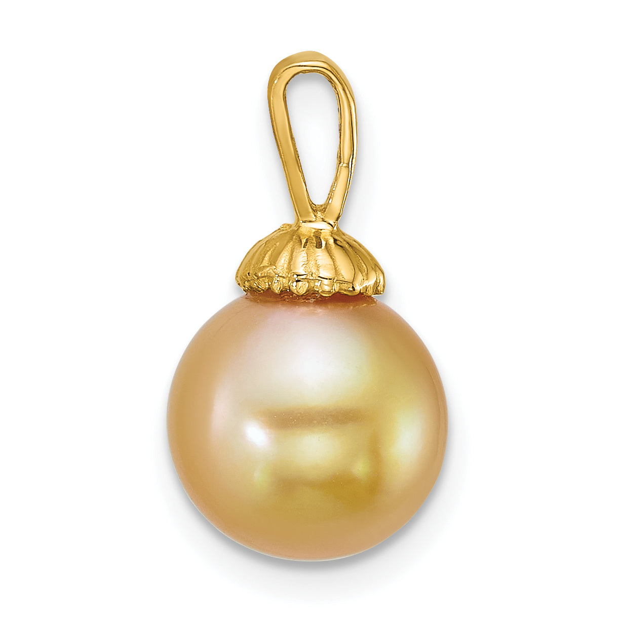 14k Polished 9-10mm Round Golden South Sea Saltwater Cultured Pearl Pendant