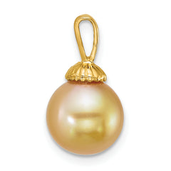 14k Polished 9-10mm Round Golden South Sea Saltwater Cultured Pearl Pendant
