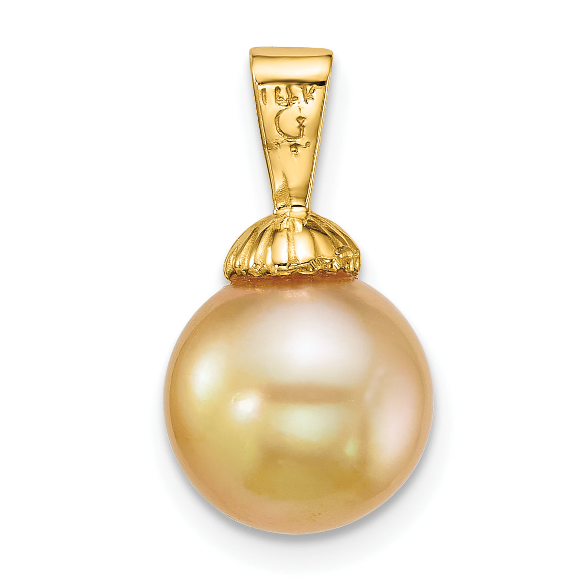 14k Polished 9-10mm Round Golden South Sea Saltwater Cultured Pearl Pendant