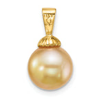 14k Polished 9-10mm Round Golden South Sea Saltwater Cultured Pearl Pendant