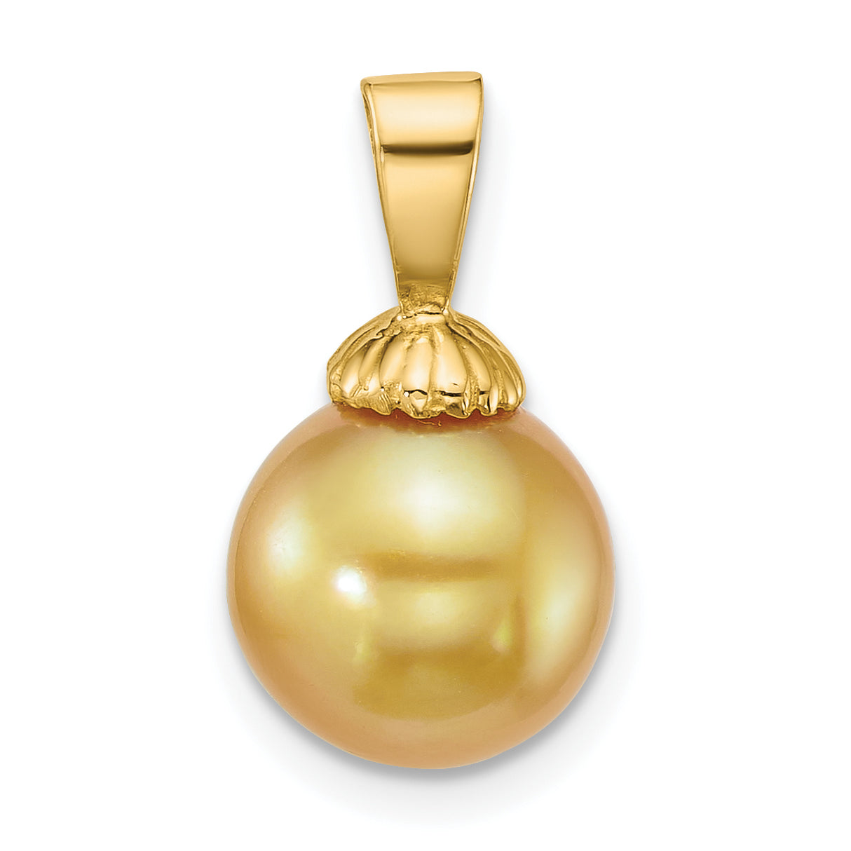 14k Polished 9-10mm Round Golden South Sea Saltwater Cultured Pearl Pendant