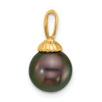 14k Polished 8-9mm Round Black Tahitian Saltwater Cultured Pearl Pendant