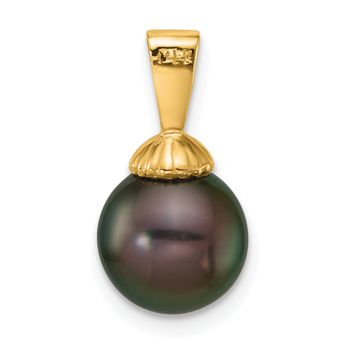14k Polished 8-9mm Round Black Tahitian Saltwater Cultured Pearl Pendant