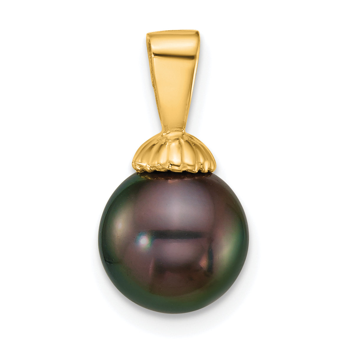 14k Polished 8-9mm Round Black Tahitian Saltwater Cultured Pearl Pendant Main image