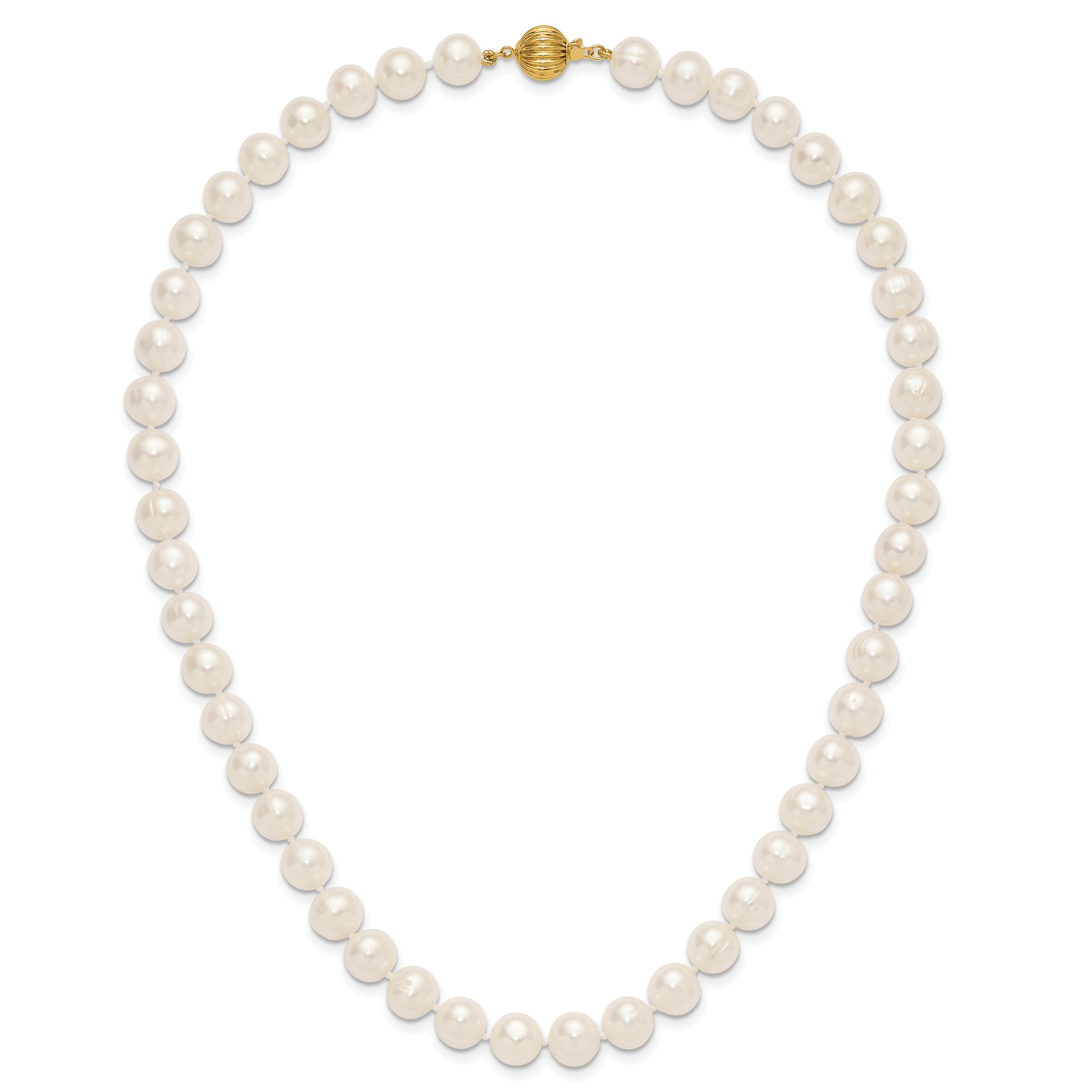 14k Polished 9-10mm Near-Round White Freshwater Cultured Pearl 18 inch Necklace