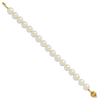14k Polished 9-10mm Near-Round White Freshwater Cultured Pearl 7.5 inch Bracelet