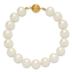 14k Polished 9-10mm Near-Round White Freshwater Cultured Pearl 7.5 inch Bracelet
