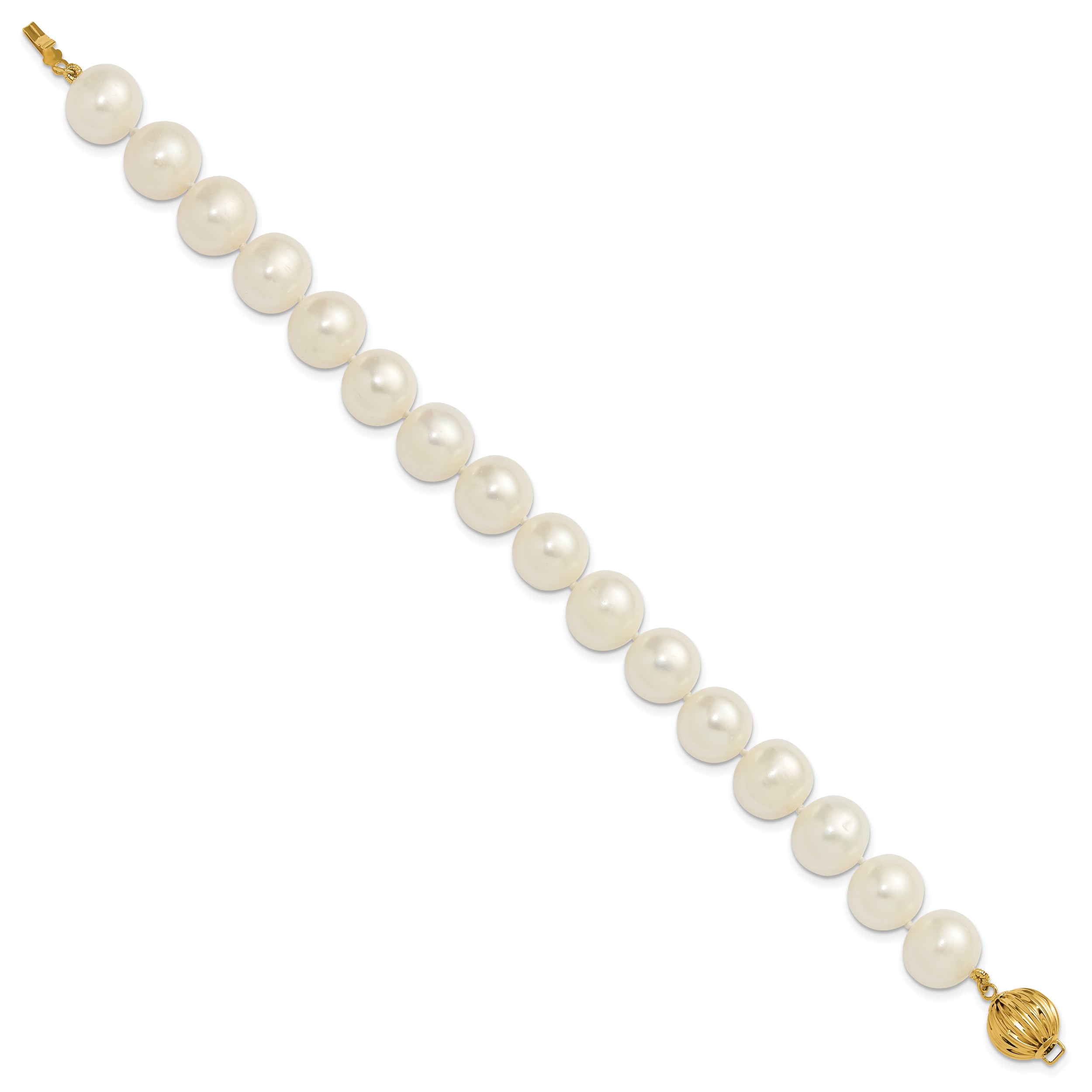 14k Polished 10-11mm Near-Round White Freshwater Cultured Pearl 7.5 inch Bracelet