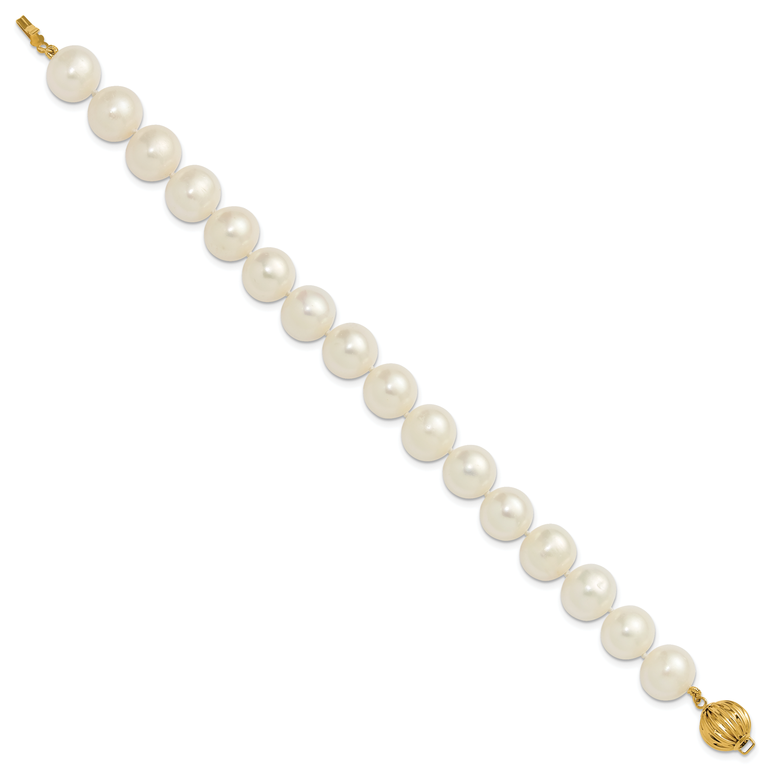 14k Polished 10-11mm Near-Round White Freshwater Cultured Pearl 7.5 inch Bracelet Secondary image
