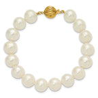 14k Polished 10-11mm Near-Round White Freshwater Cultured Pearl 7.5 inch Bracelet