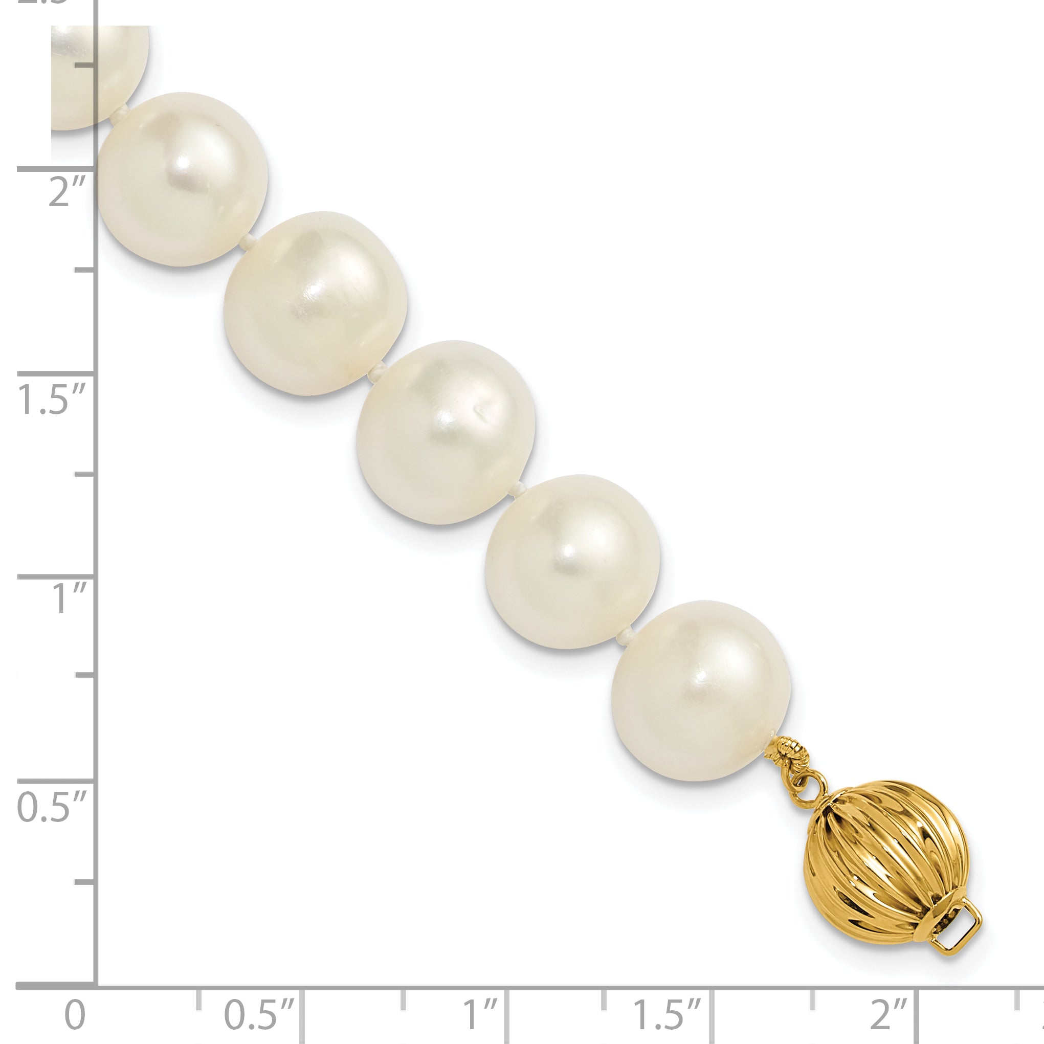 14k Polished 10-11mm Near-Round White Freshwater Cultured Pearl 7.5 inch Bracelet