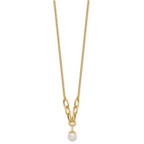 14k Polished 8-9mm Near Round Freshwater Cultured Pearl Dangle 16.75 inch Necklace