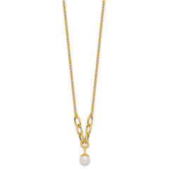 14k Polished 8-9mm Near Round Freshwater Cultured Pearl Dangle 16.75 inch Necklace