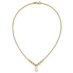 14k Polished 8-9mm Near Round Freshwater Cultured Pearl Dangle 16.75 inch Necklace