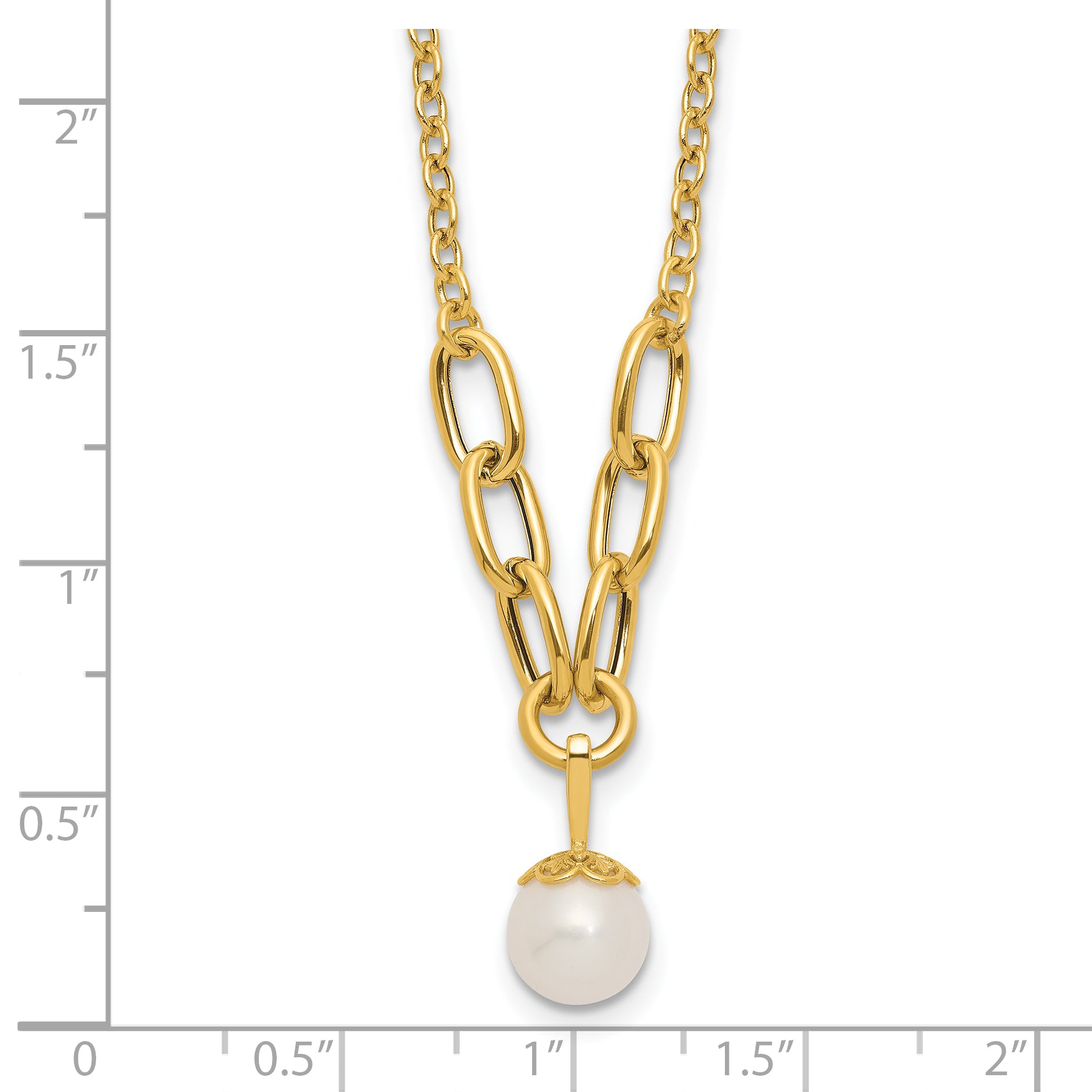 14k Polished 8-9mm Near Round Freshwater Cultured Pearl Dangle 16.75 inch Necklace