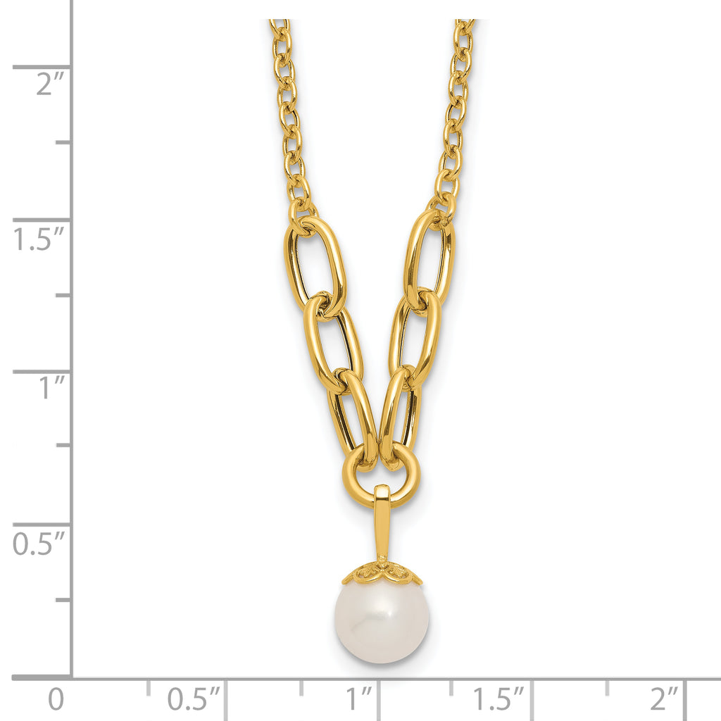 14k Polished 8-9mm Near Round Freshwater Cultured Pearl Dangle 16.75 inch Necklace