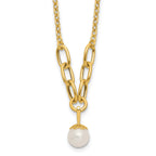 14k Polished 8-9mm Near Round Freshwater Cultured Pearl Dangle 16.75 inch Necklace
