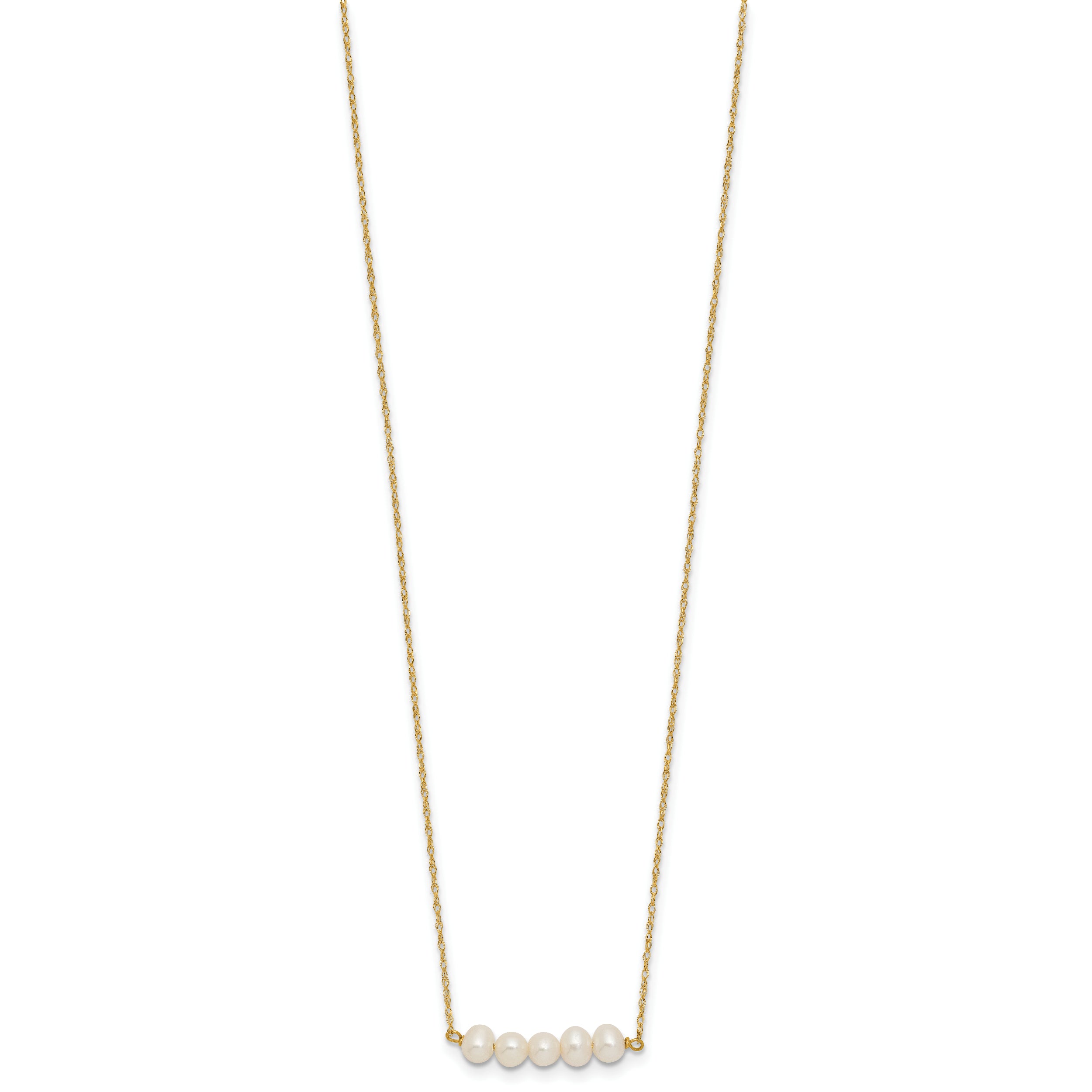 14k Polished 4-5mm Semi-Round White Freshwater Cultured 5-Pearl Bar 19.5 inch Necklace