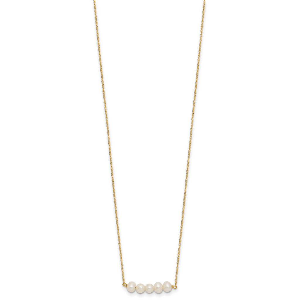 14k Polished 4-5mm Semi-Round White Freshwater Cultured 5-Pearl Bar 19.5 inch Necklace