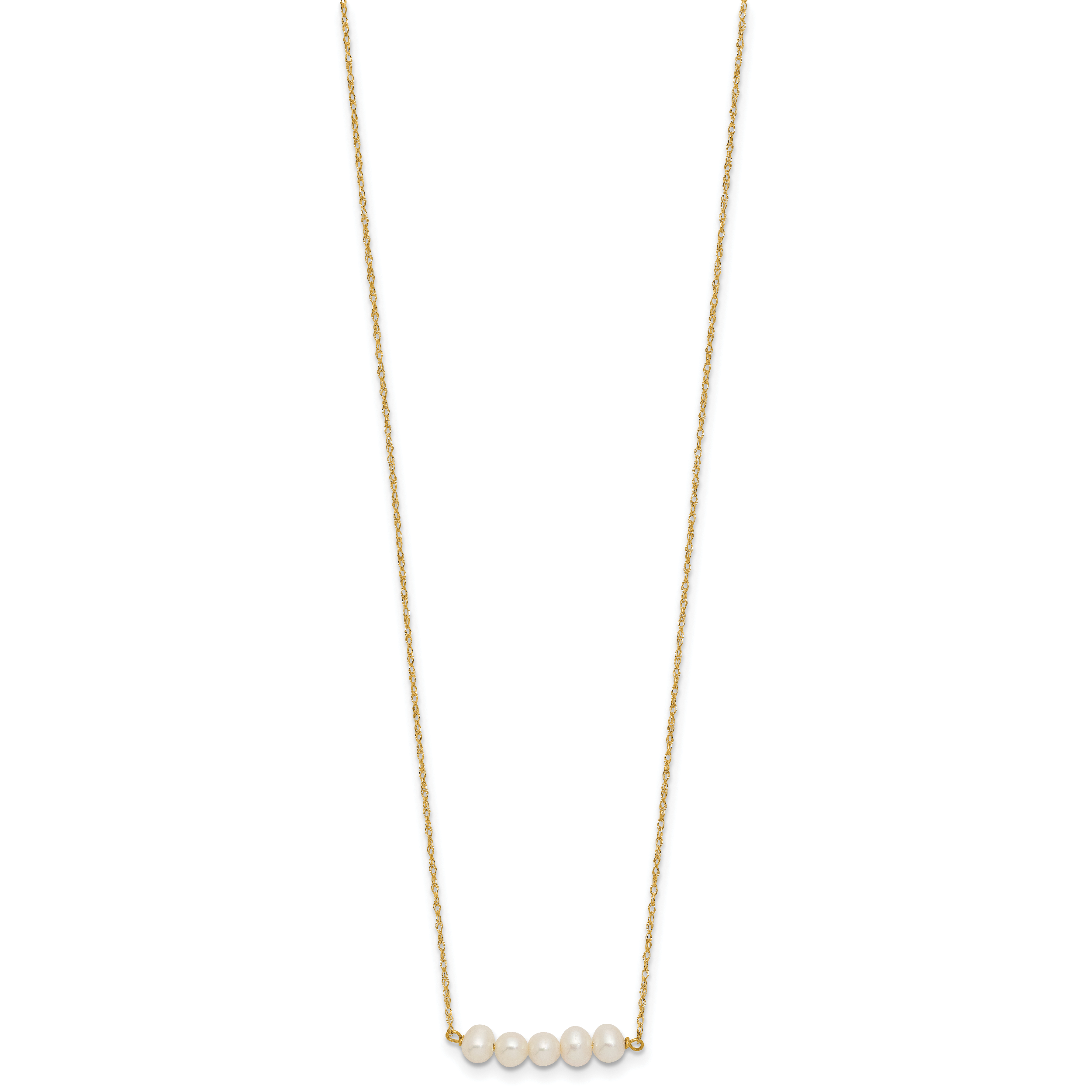 14k Polished 4-5mm Semi-Round White Freshwater Cultured 5-Pearl Bar 19.5 inch Necklace