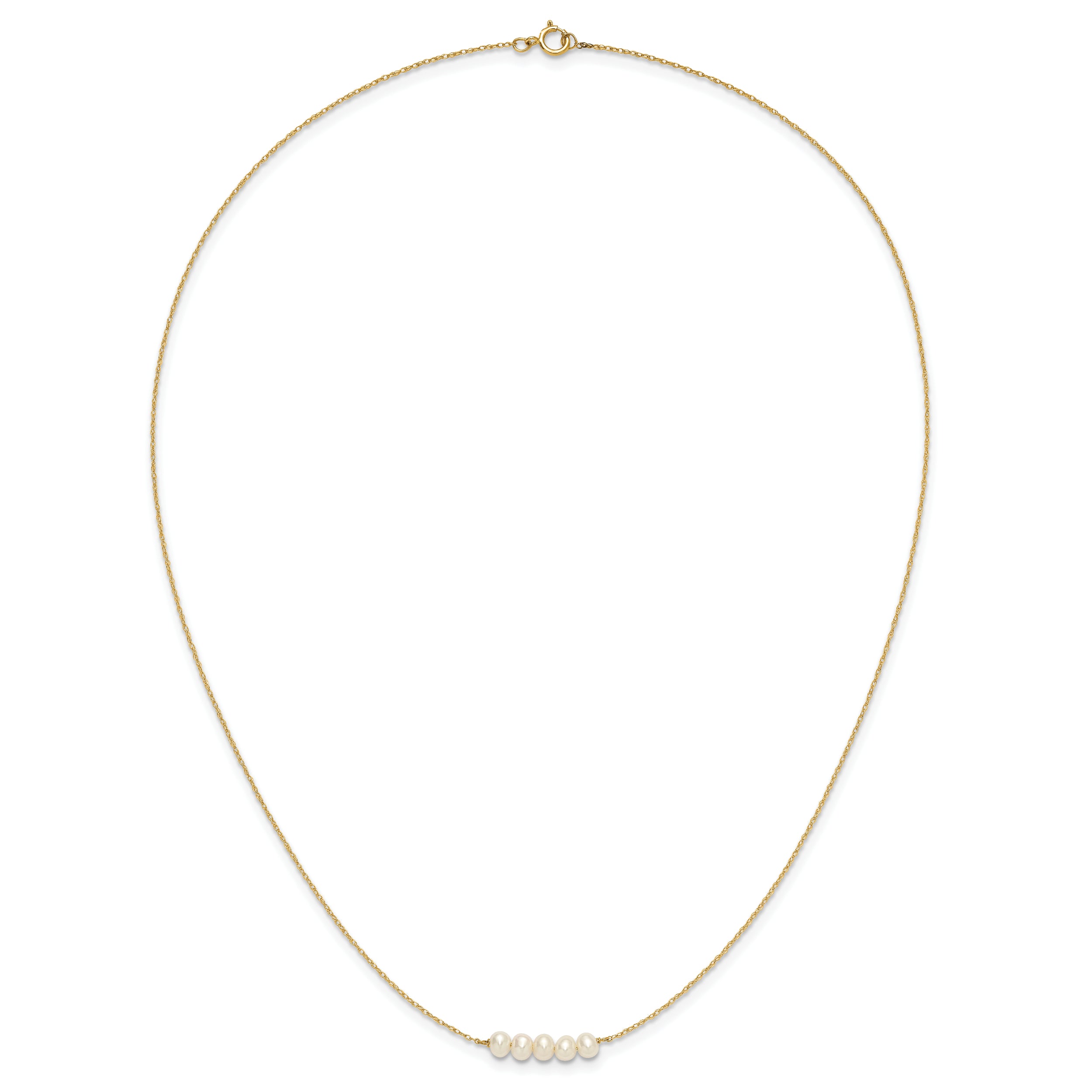 14k Polished 4-5mm Semi-Round White Freshwater Cultured 5-Pearl Bar 19.5 inch Necklace