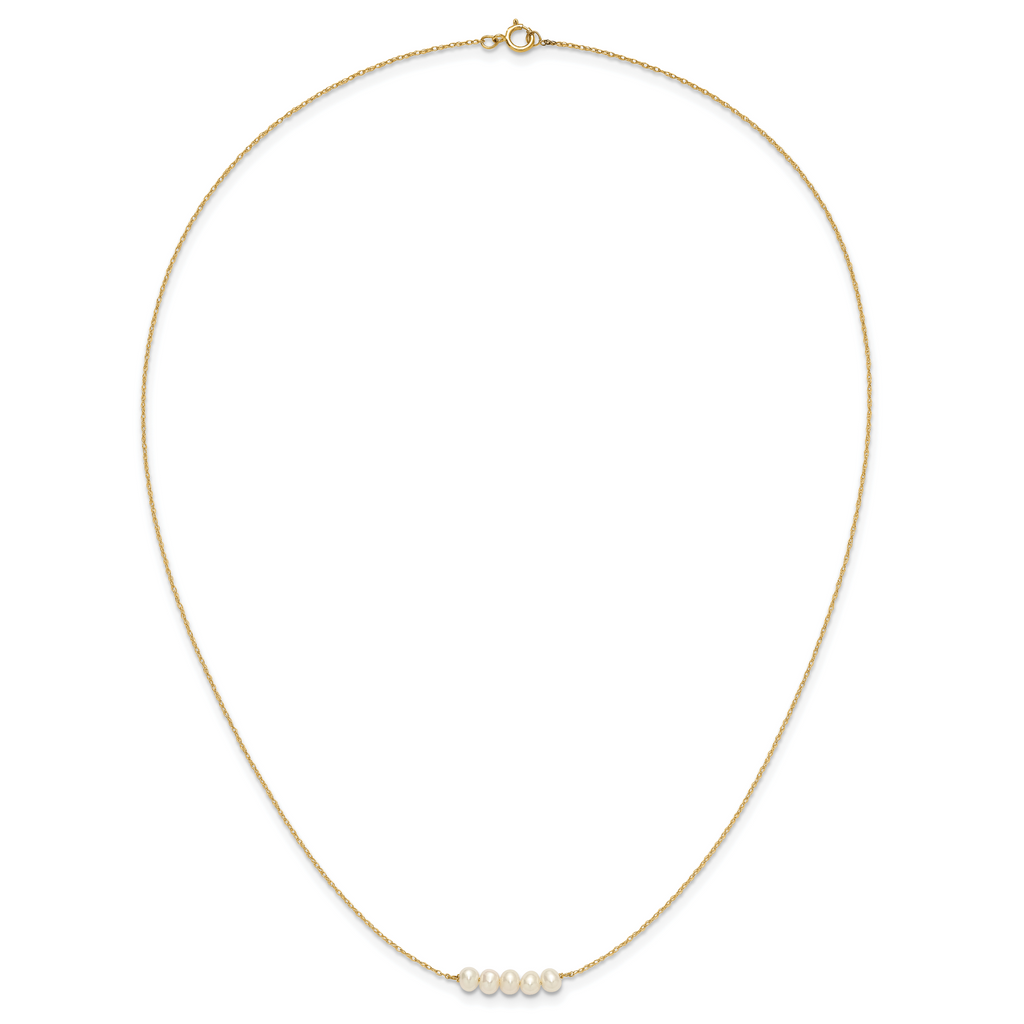 14k Polished 4-5mm Semi-Round White Freshwater Cultured 5-Pearl Bar 19.5 inch Necklace