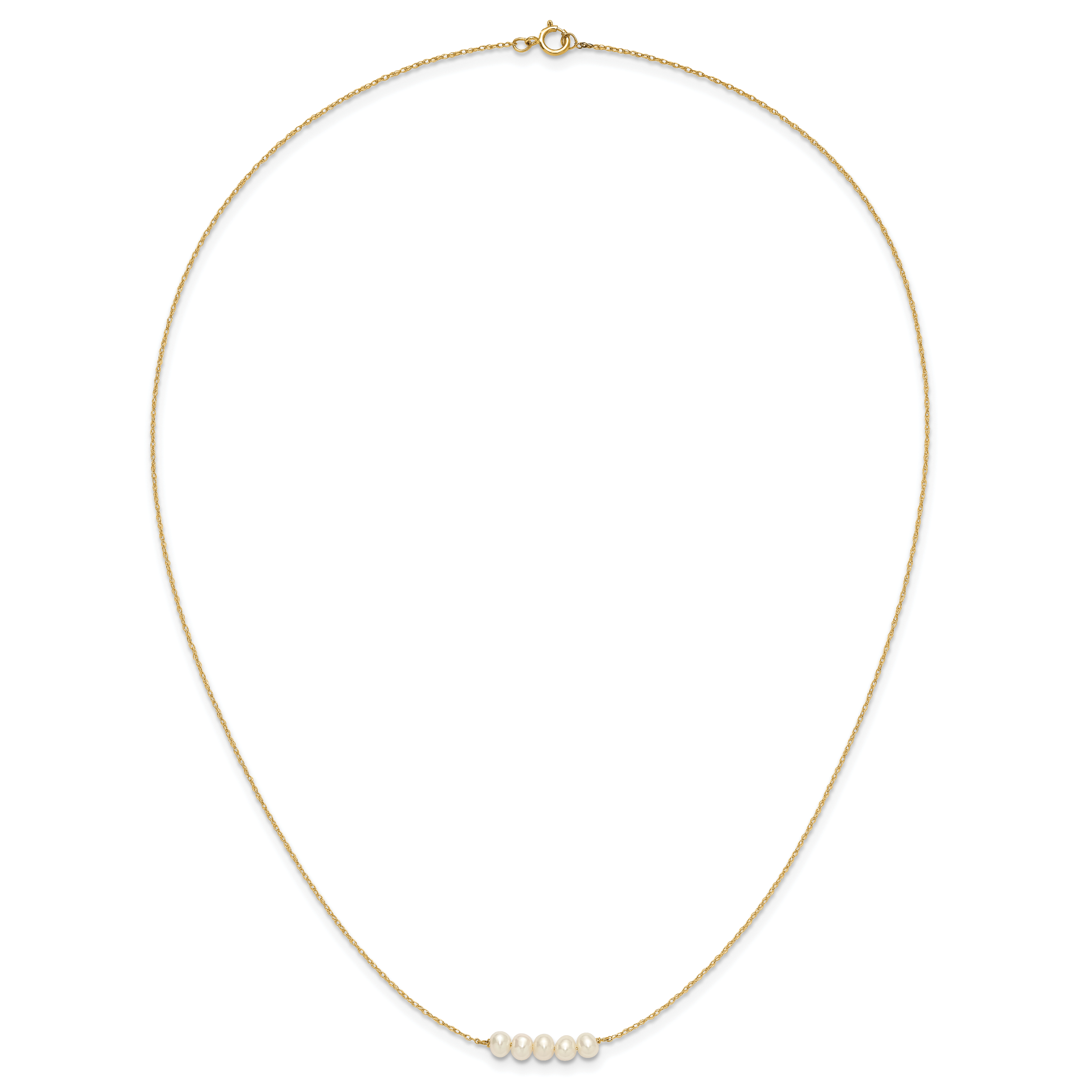 14k Polished 4-5mm Semi-Round White Freshwater Cultured 5-Pearl Bar 19.5 inch Necklace