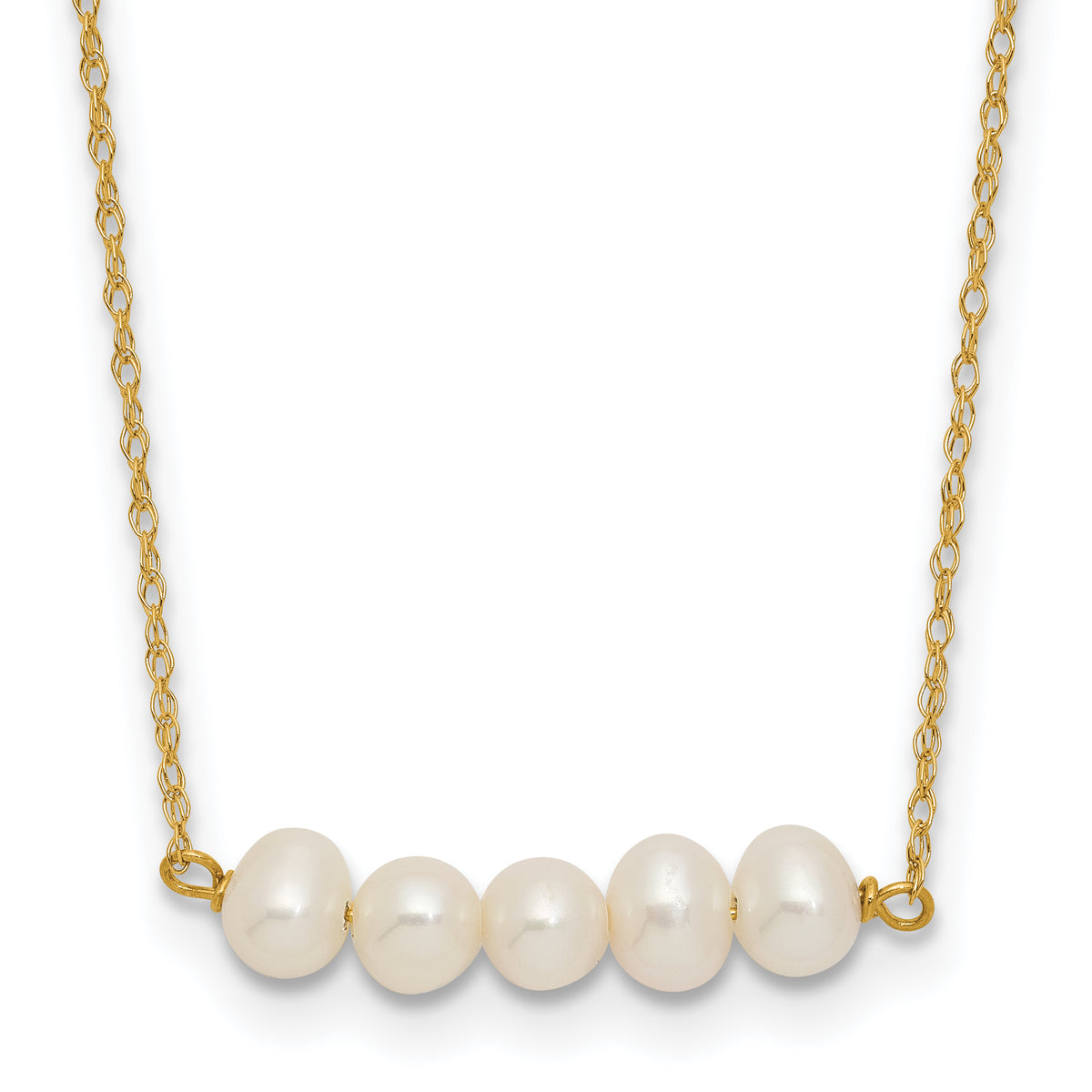 14k Polished 4-5mm Semi-Round White Freshwater Cultured 5-Pearl Bar 19.5 inch Necklace