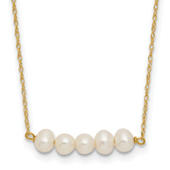 14k Polished 4-5mm Semi-Round White Freshwater Cultured 5-Pearl Bar 19.5 inch Necklace