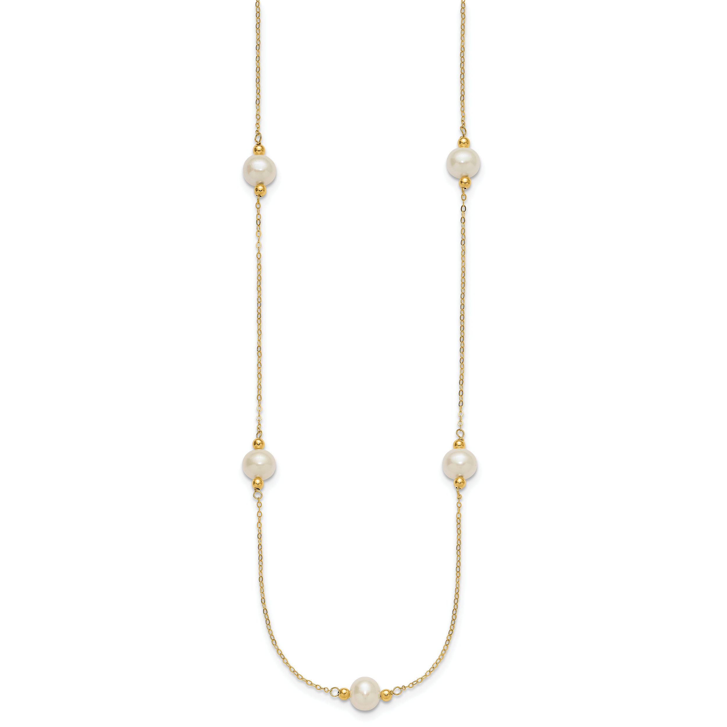 14k Polished 8-9mm Near-Round White Freshwater Cultured Pearl 5-Station 18 inch Necklace Secondary image