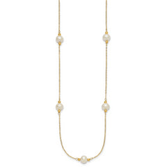 14k Polished 8-9mm Near-Round White Freshwater Cultured Pearl 5-Station 18 inch Necklace