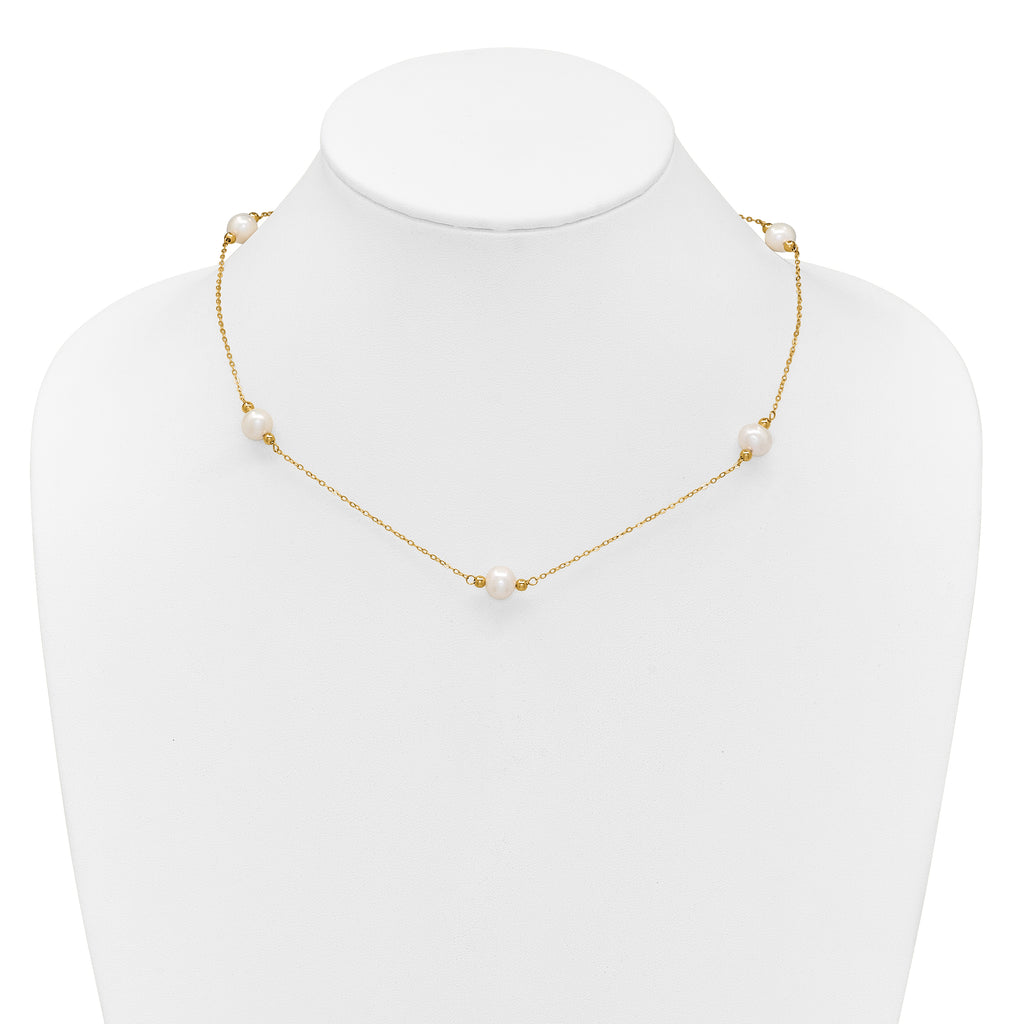 14k Polished 8-9mm Near-Round White Freshwater Cultured Pearl 5-Station 18 inch Necklace