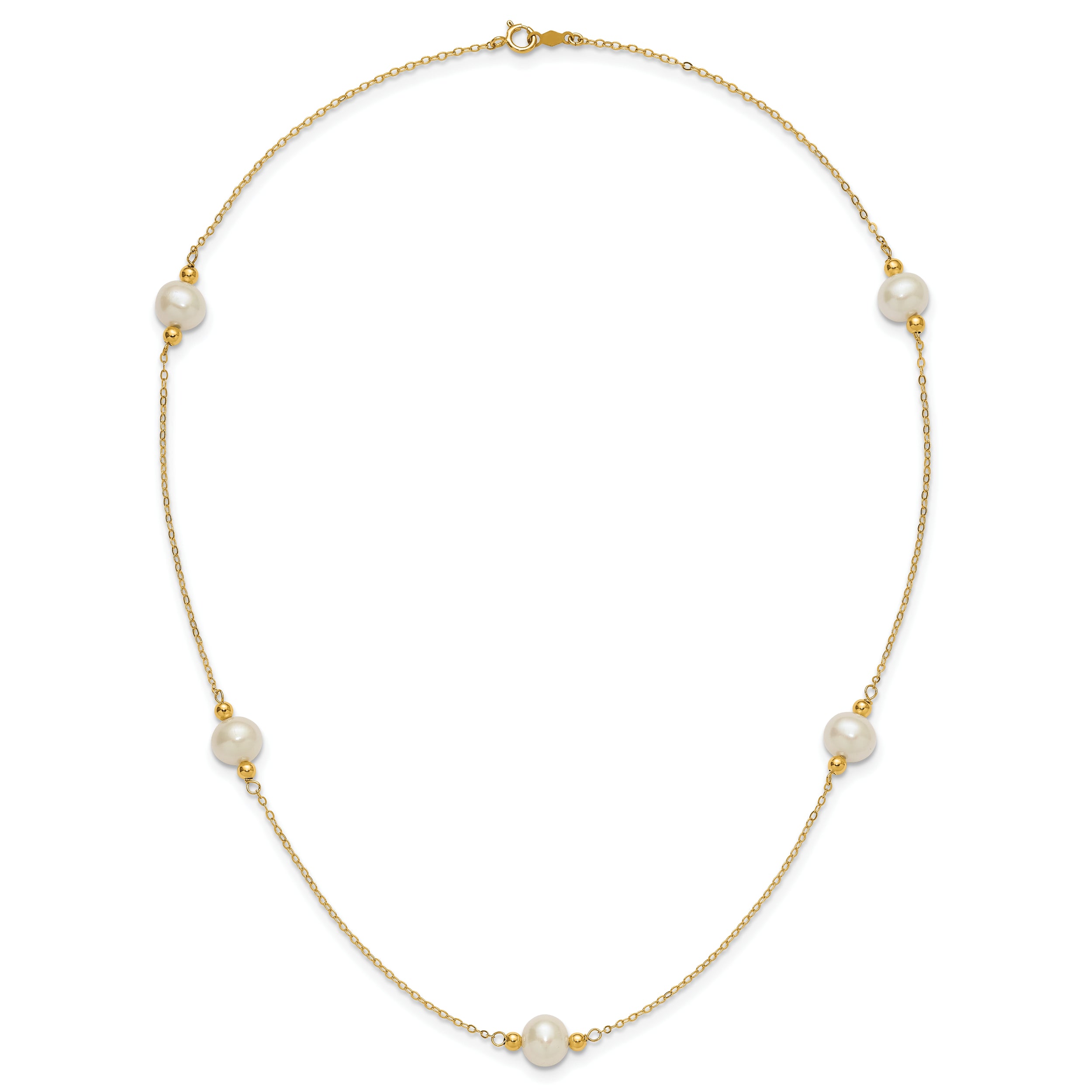 14k Polished 8-9mm Near-Round White Freshwater Cultured Pearl 5-Station 18 inch Necklace