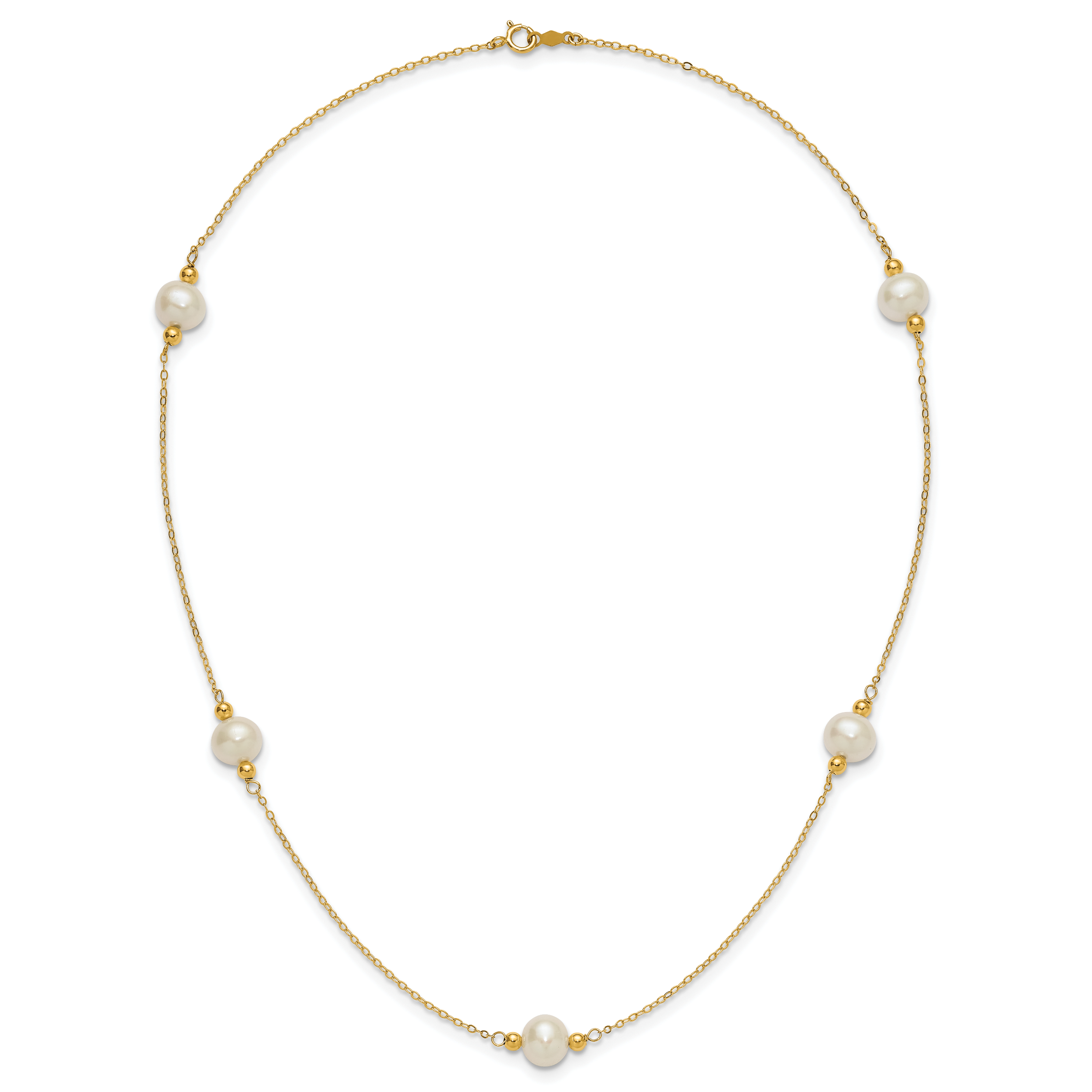 14k Polished 8-9mm Near-Round White Freshwater Cultured Pearl 5-Station 18 inch Necklace