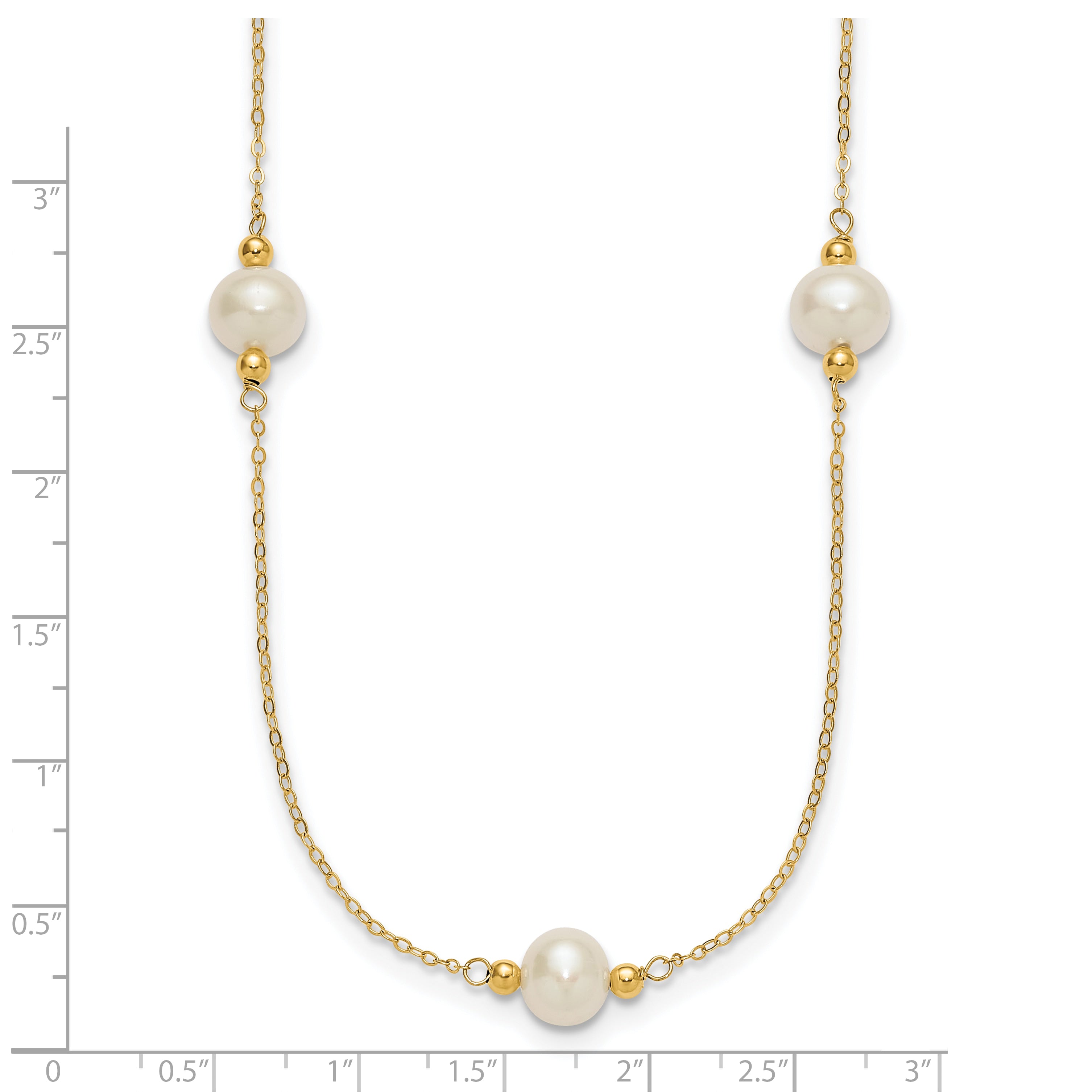 14k Polished 8-9mm Near-Round White Freshwater Cultured Pearl 5-Station 18 inch Necklace