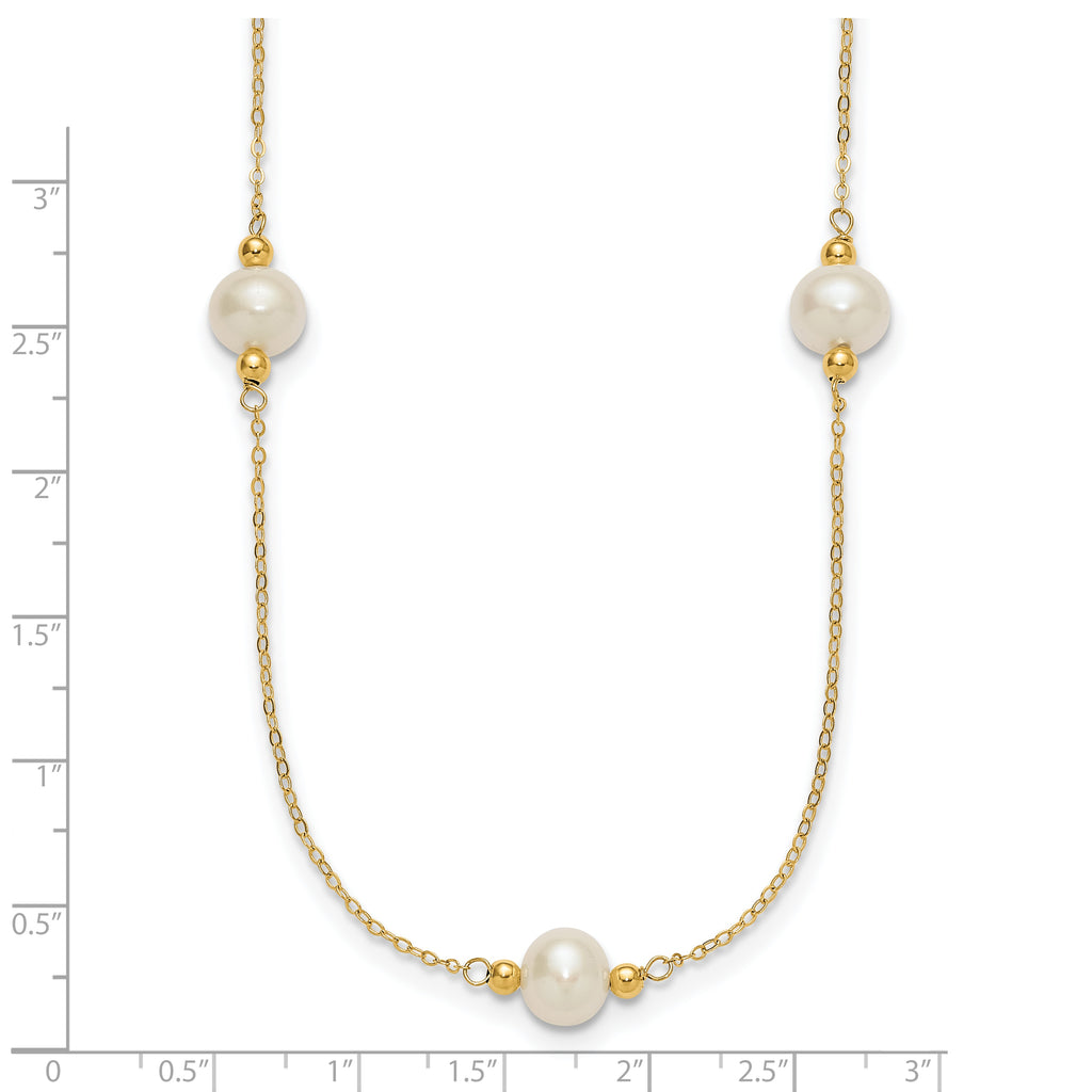 14k Polished 8-9mm Near-Round White Freshwater Cultured Pearl 5-Station 18 inch Necklace