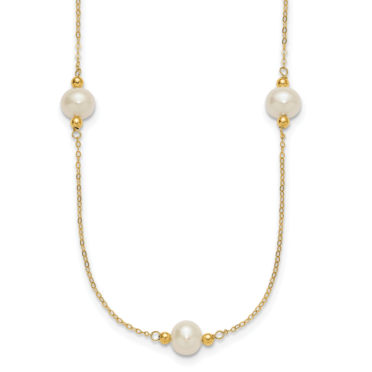 14k Polished 8-9mm Near-Round White Freshwater Cultured Pearl 5-Station 18 inch Necklace