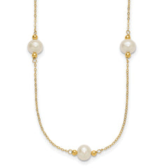 14k Polished 8-9mm Near-Round White Freshwater Cultured Pearl 5-Station 18 inch Necklace