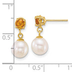 14k Polished 7-8mm Round White Freshwater Cultured Pearl and Citrine Dangle Post Earrings