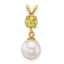 14k Polished 7-8mm Round White Freshwater Cultured Pearl Dangle and Peridot Pendant